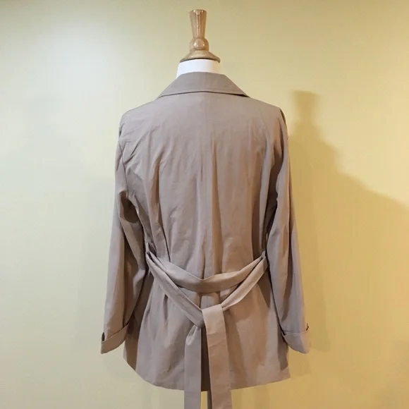 Khaki Safari Tie Waist Linen Jacket w Pockets - Picture 6 of 6